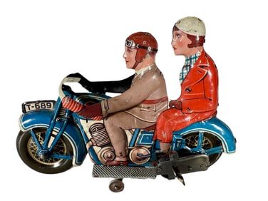 Civilian Motorcycle with Passenger - Tin Toy