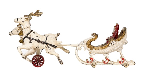 Double Reindeer Santa Sleigh - Cast Iron Toy