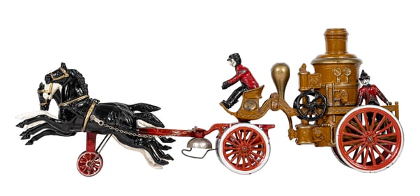 Three Horse Fire Pumper - Cast Iron Toy