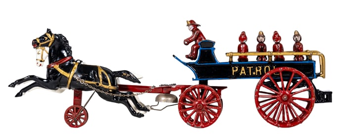 Two Horse Fire Patrol Wagon - Cast Iron Toy