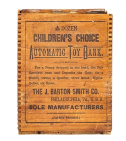 Original Wood Box and Lid for the Boy on Trapeze Bank