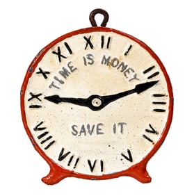 Orange Time Is Money Clock - Iron Still Bank