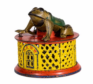 Frog on Round Base - Cast Iron Mechanical Bank