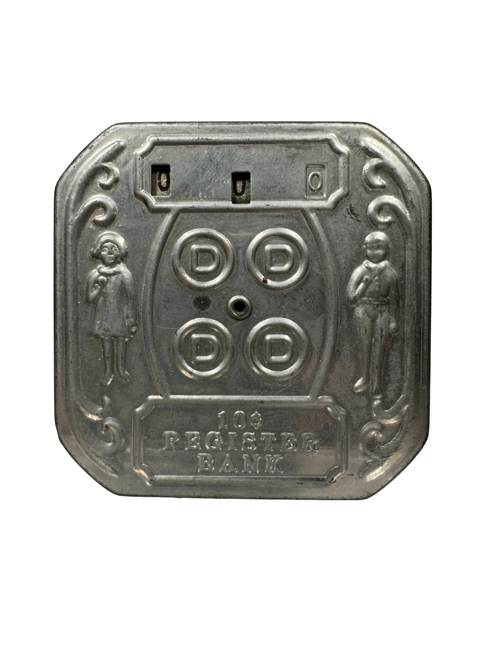 Boy & Girl 10¢ Register Bank: Square Version. American - 1930's.