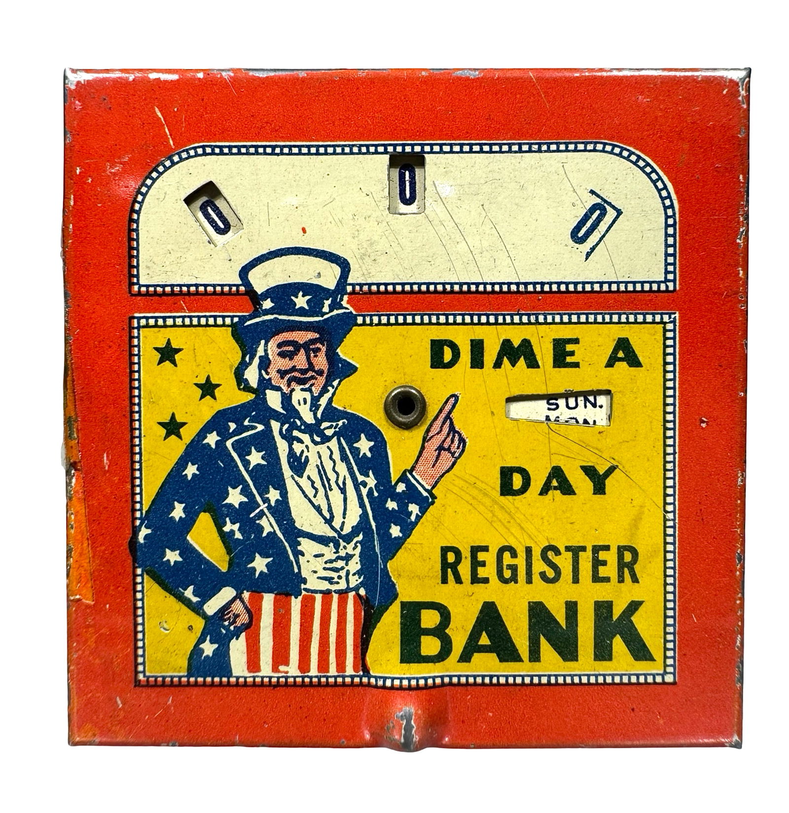Uncle Sam Dime a Day Register Bank (Red Border) (1 of 6)