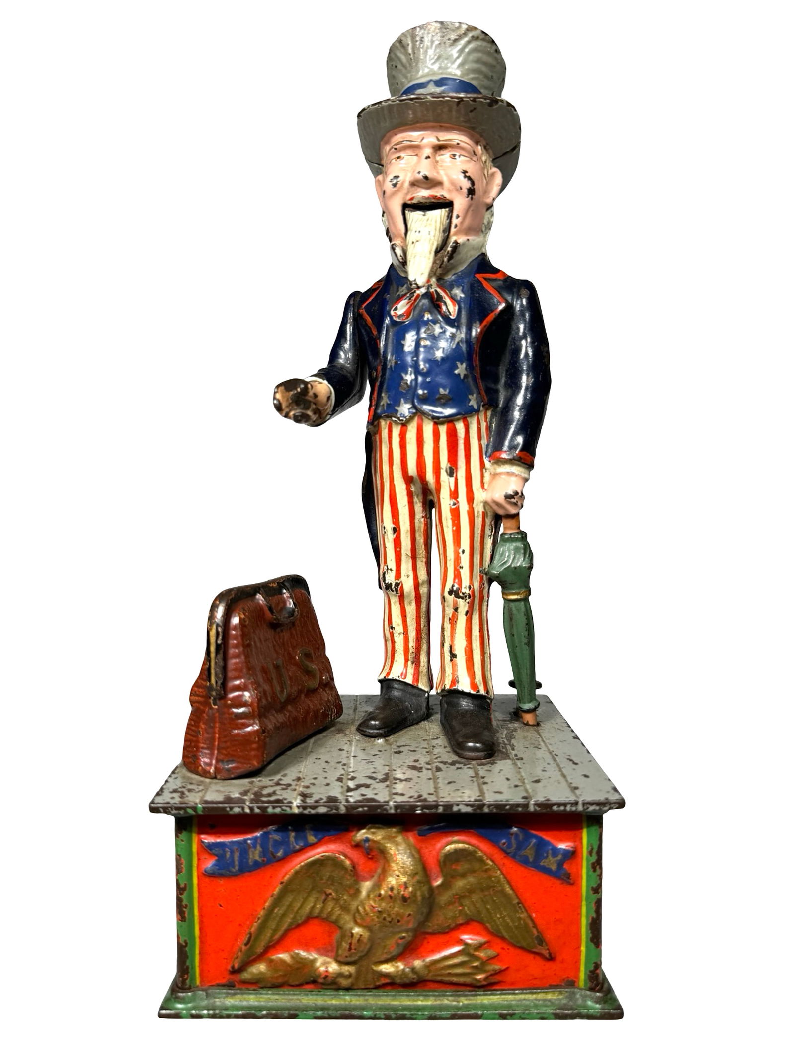 Uncle Sam with Original Wooden Box - Iron Mechanical Bank (1 of 15)