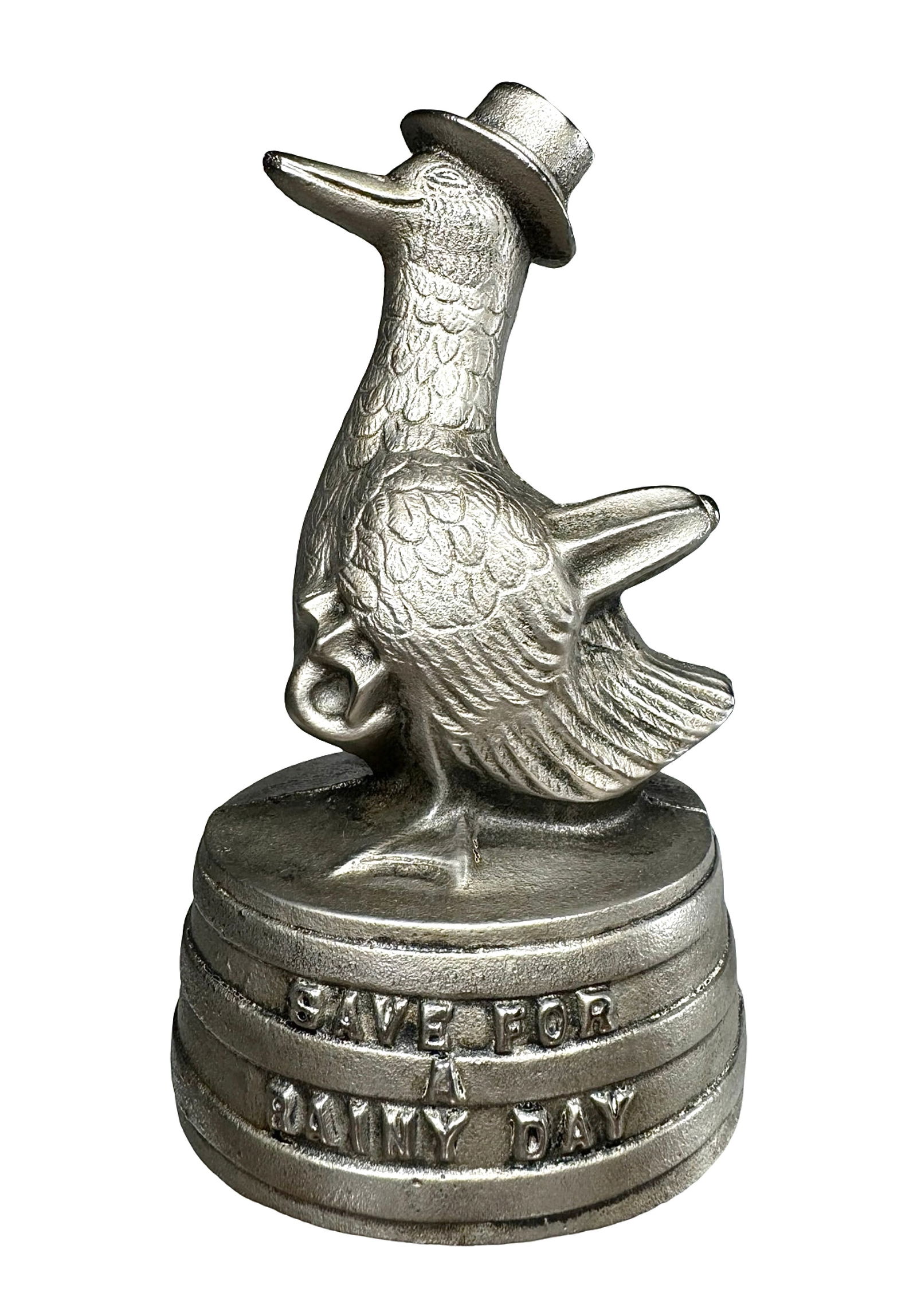 Save for a Rainy Day Duck - Rare Nickel Plated Example - Iron Bank (1 of 5)