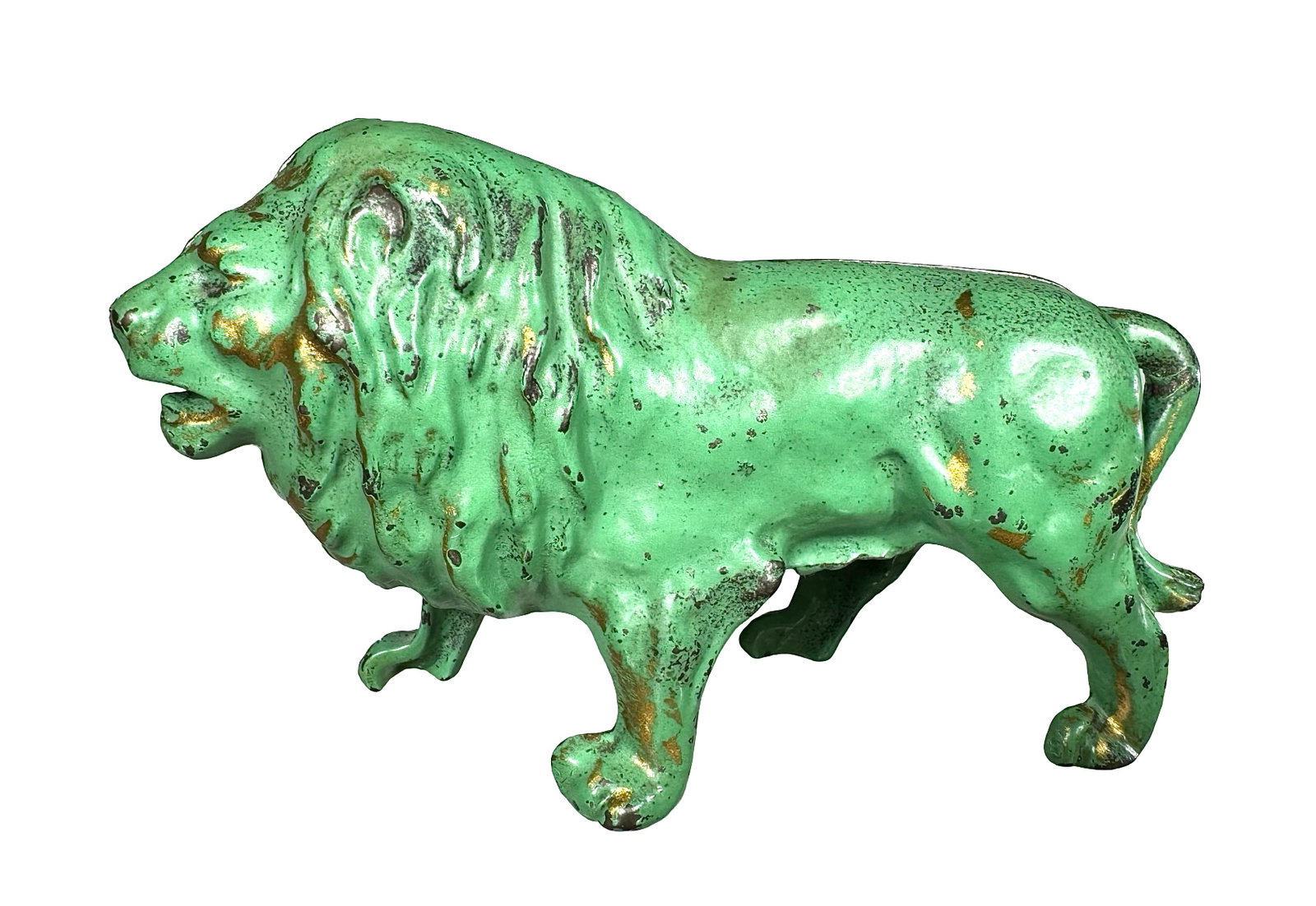 Lion - Tail Between Legs - Green with Gold Highlights: Made by Arcade Mfg. Company. Freeport, IL - 1920 - 5 1/4" Long.