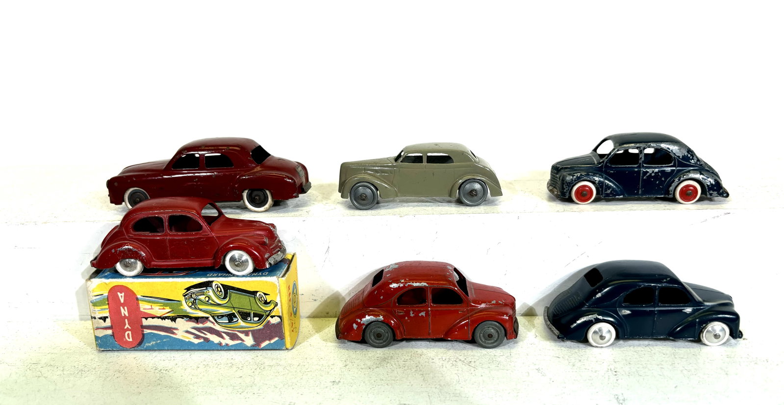 Six Small Diecast Cars: One Boxed. Made by CIJ. French - 1950's - 3" Long.