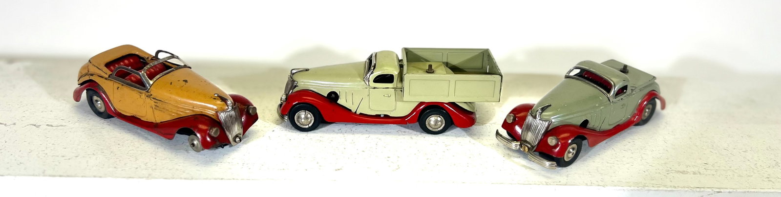 Three Tinplate Kit Cars: Probably Italian - Late 1940's - 5" to 5 1/2" Long.