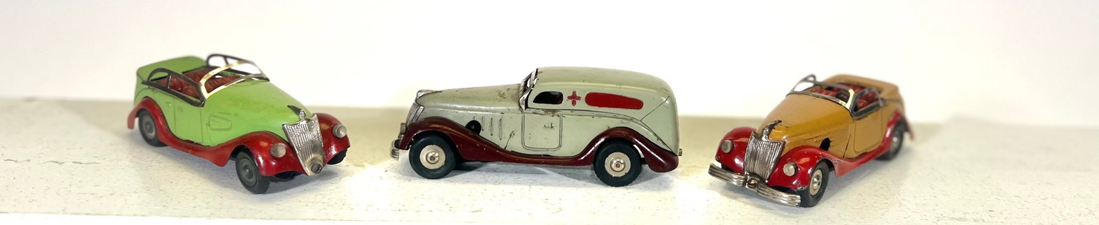 Three Tinplate Kit Cars: Italian - Late 1940's - 5" to 5 1/2" Long.
