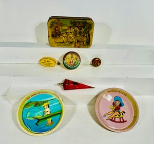 Six Assorted Tin Canisters (One Celluloid)