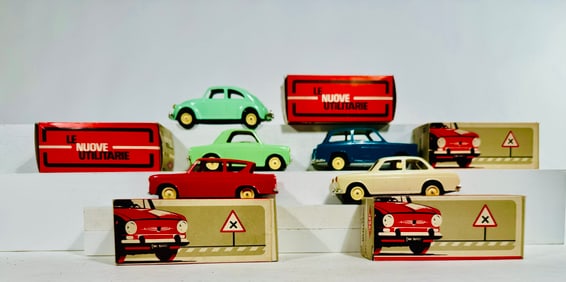 Five Ingap Plastic Autos with Boxes