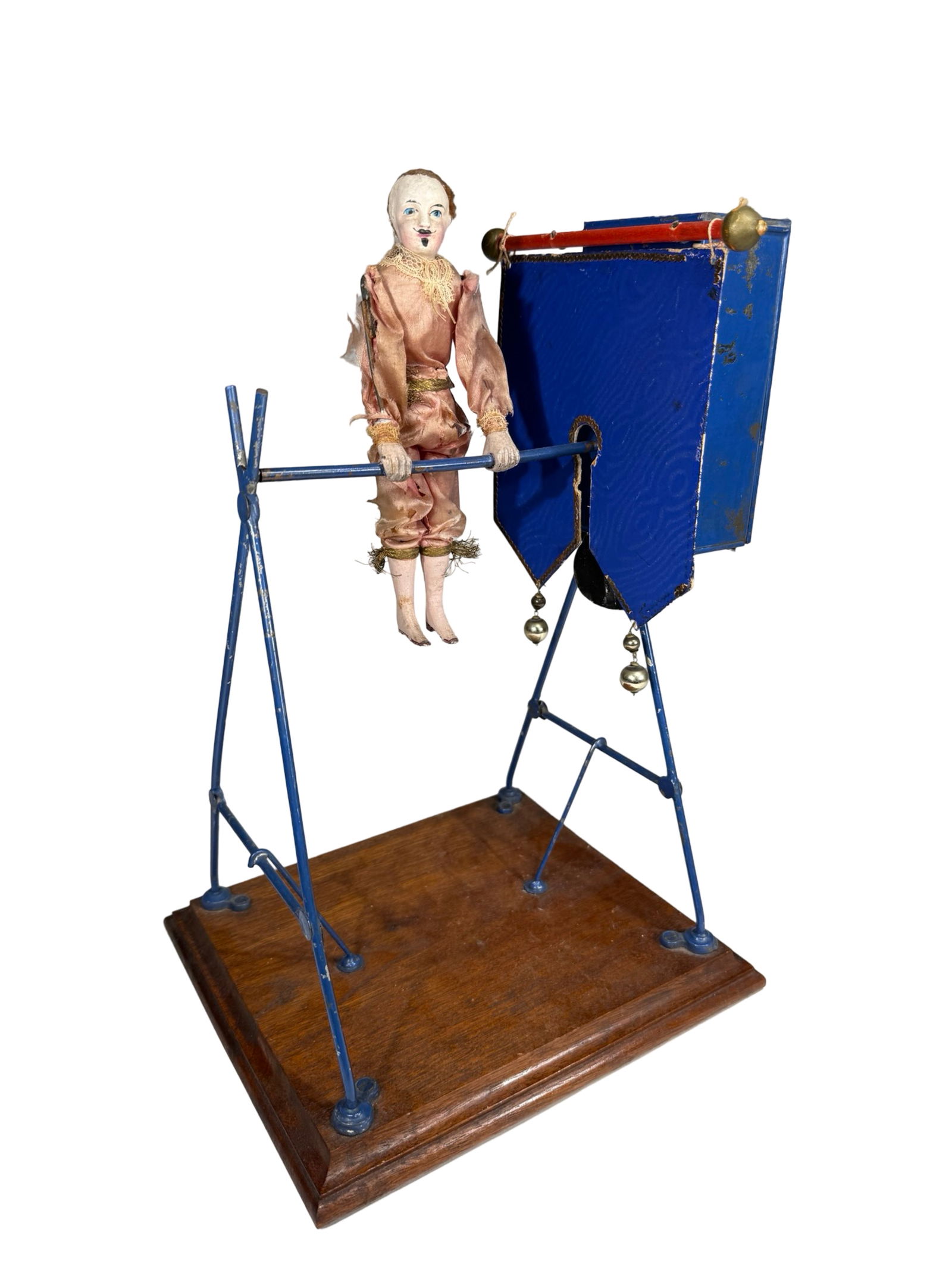 Trapeze Artist on Base - Rare - Clockwork Toy: Made by Automatic Toy Works. New York - 1873 - 14" Tall x 9" Wide. This is an extremely rare clockwork toy that is in superior condition.