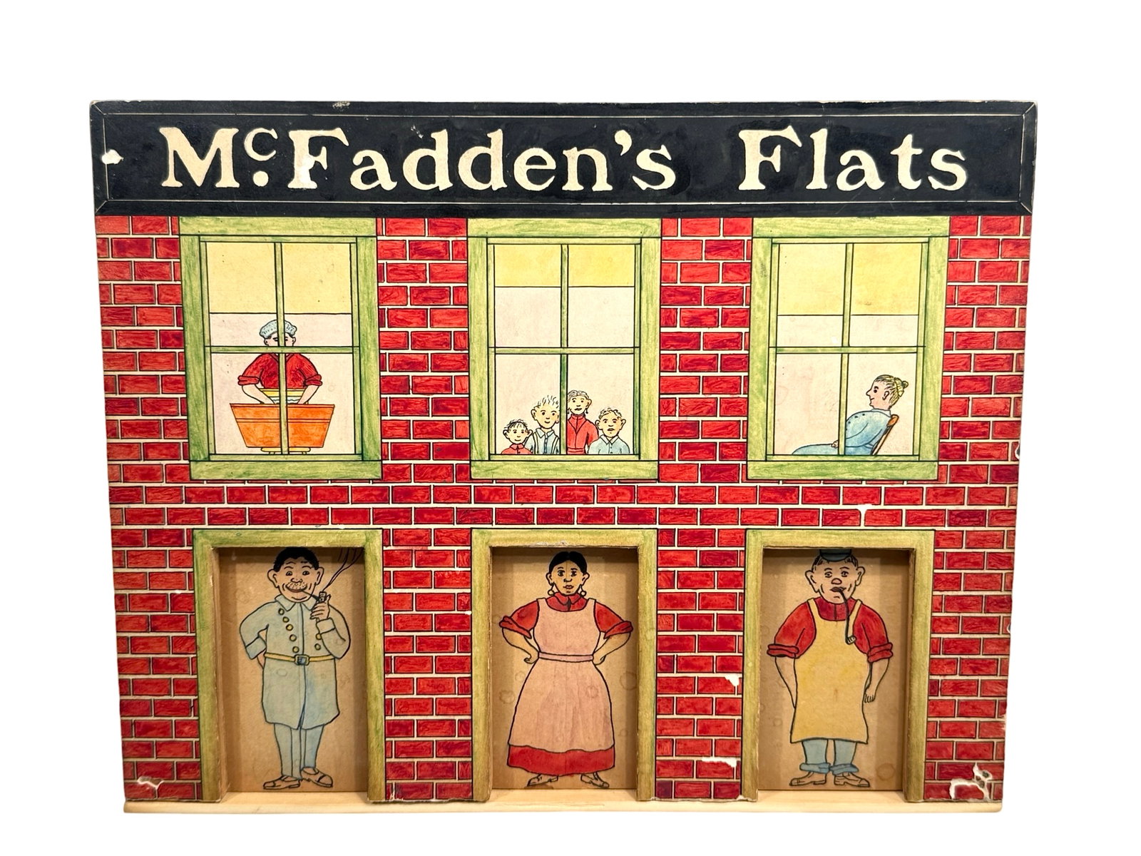 McFadden's Flats Bowling Toy: English - 1930's - 9" Wide x 7 1/2" Tall.