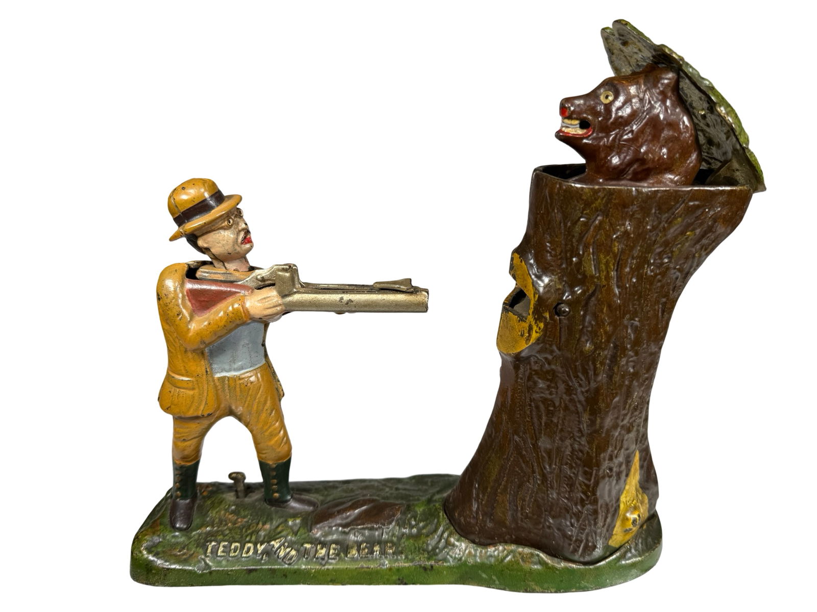 Teddy and Bear - Brown Tree - Cast Iron Mechanical Bank (1 of 9)