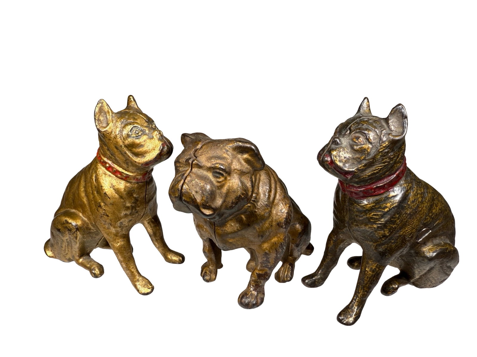 Two Boxers & Bull Dog - Iron Banks: Made by Hubley - 1930's. 3 1/4" to 4 1/4" Tall.