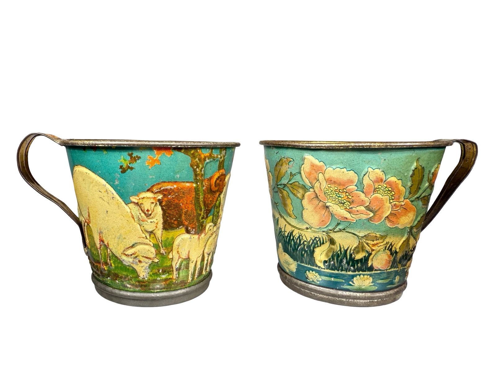 Two Tin Mugs: American - 1920 - 3 1/4" Tall. The Carl and Linda Thomas Collection