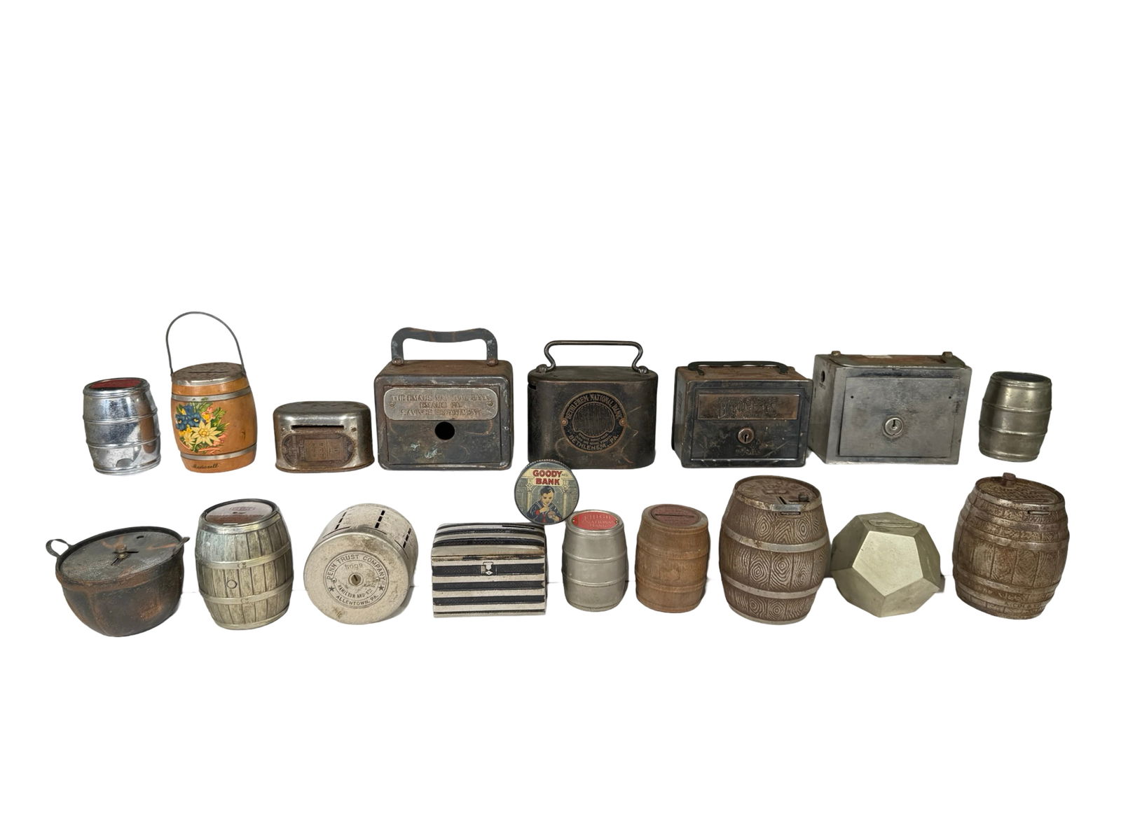 Large Group of Mostly Dime Register Savings Banks (1 of 7)