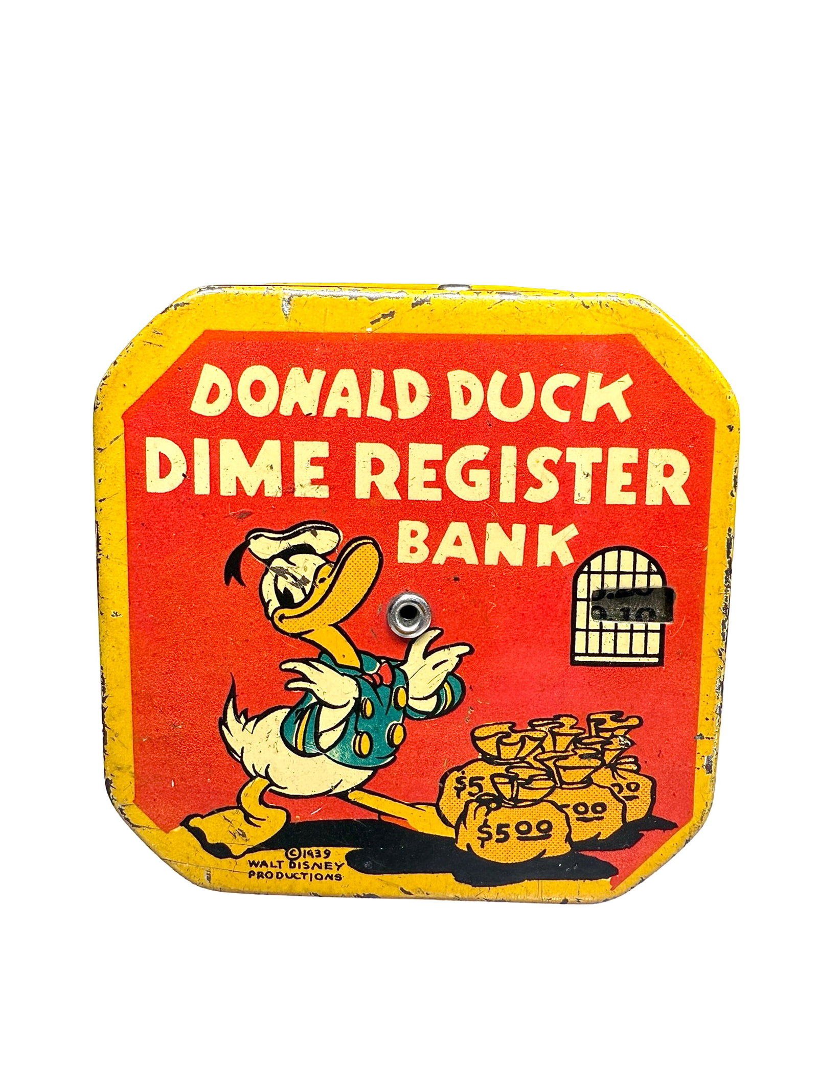 Donald Duck Dime Register Bank: Yellow Border Version. American - 1939.