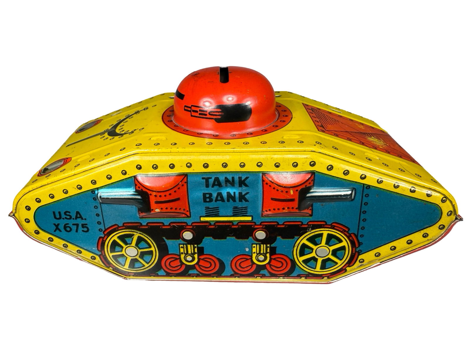 Scarce Tank Bank with Wood Wheels (1 of 6)