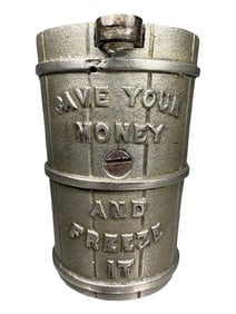 Ice Cream Freezer - Cast Iron Bank - Desirable Nickel Plated Finish