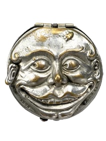 Face Mechanical Coin Purse - Silvered Brass & Leather Pouch