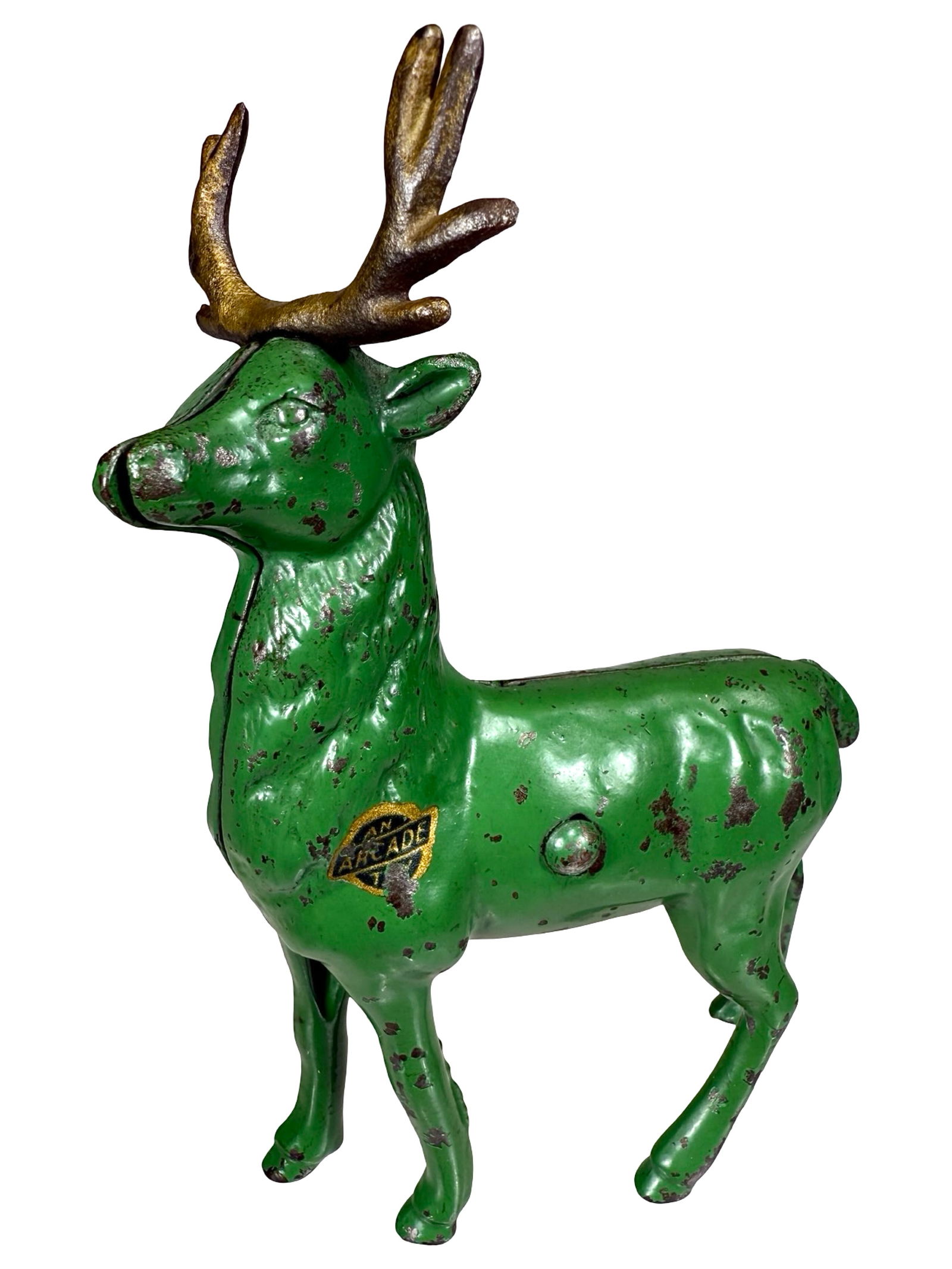 Green Deer - Gold Antlers - Cast Iron Bank (1 of 4)