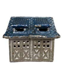 Two Car Garage - Blue Roof - Cast Iron Bank