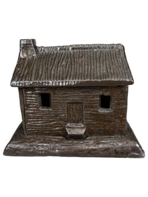 Log Cabin - Chimney on Left - Unusual Heavier Version - Cast Iron Bank