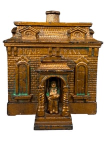 Copper Flashed Home Bank with Traces of Green Wash