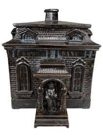 Ebony Black Home Bank with Traces of Blue Wash