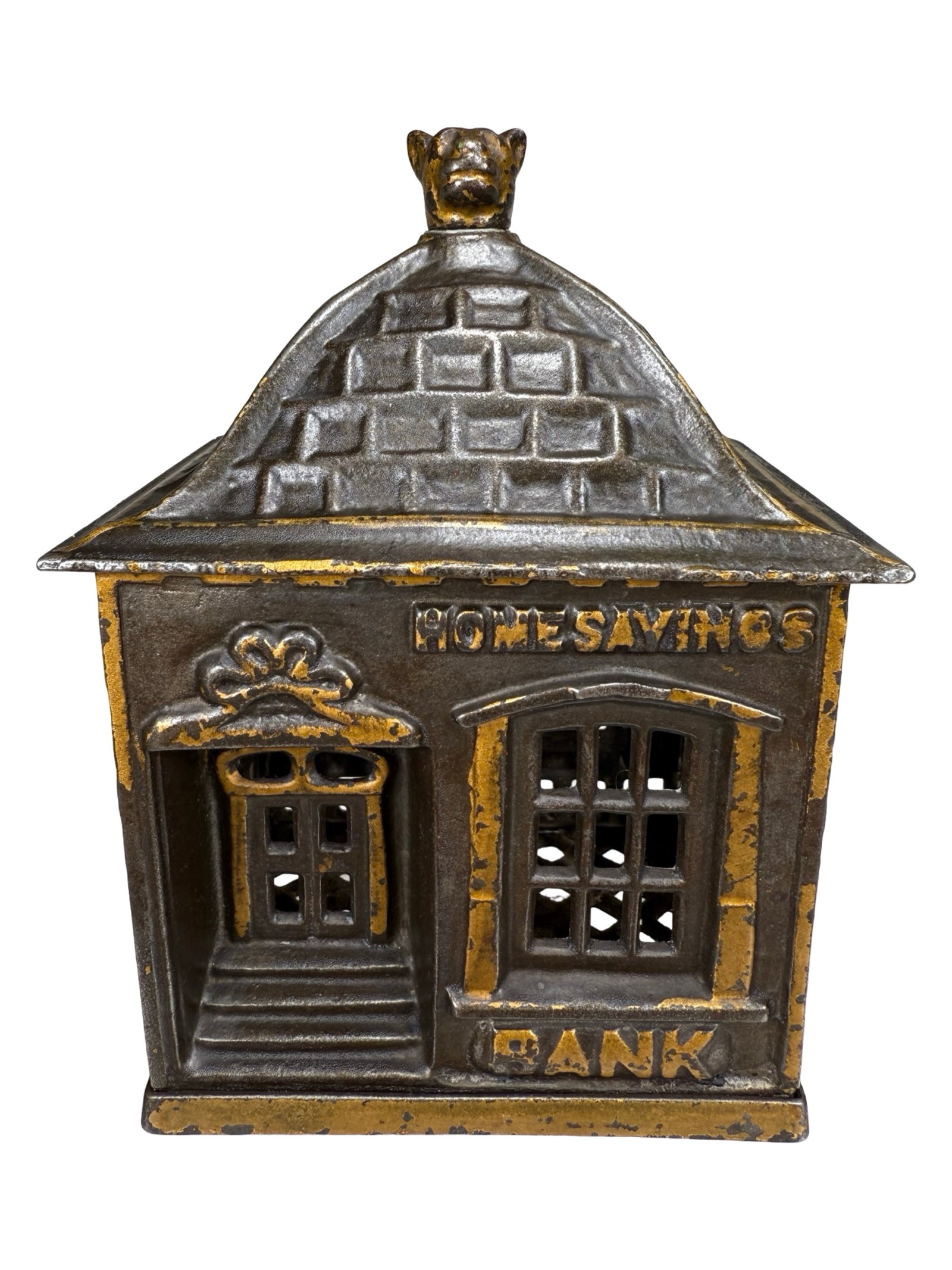 Home Savings Bank with Bear Cub Finial: By J. & E. Stevens Company. Cromwell, Ct. - Circa 1891.