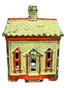Green & Red One Story House - Cast Iron Bank