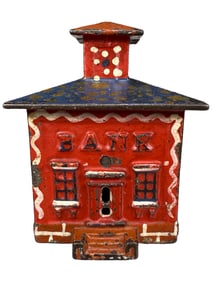 Small Painted Cupola Bank with Terrific Stenciled Roof