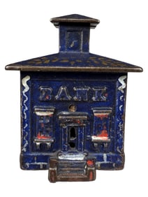 Small Painted Cupola Bank - Unusual Navy Blue - Great Roof