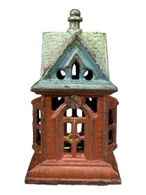 Small House with Bay Windows - Lavender, Powder Blue & Green - Cast Iron Bank