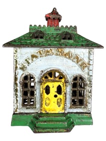 Rare Painted State Bank with Arched Letters & Solid Door