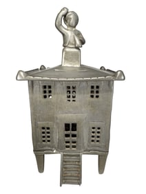 Unusual Lead Building Bank with Half Bust Human Finial