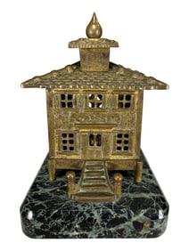 Brass "CAISSE" Bank on a Green-Black Granite Base