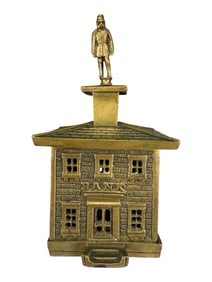 Scarce Brass "BANK" with Elegant Soldier Finial