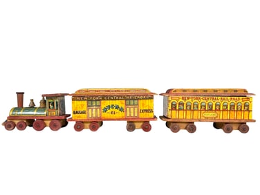 New York Central Railroad Floor Train Set with Set of ABC Blocks in Passenger Car - Paper Litho To