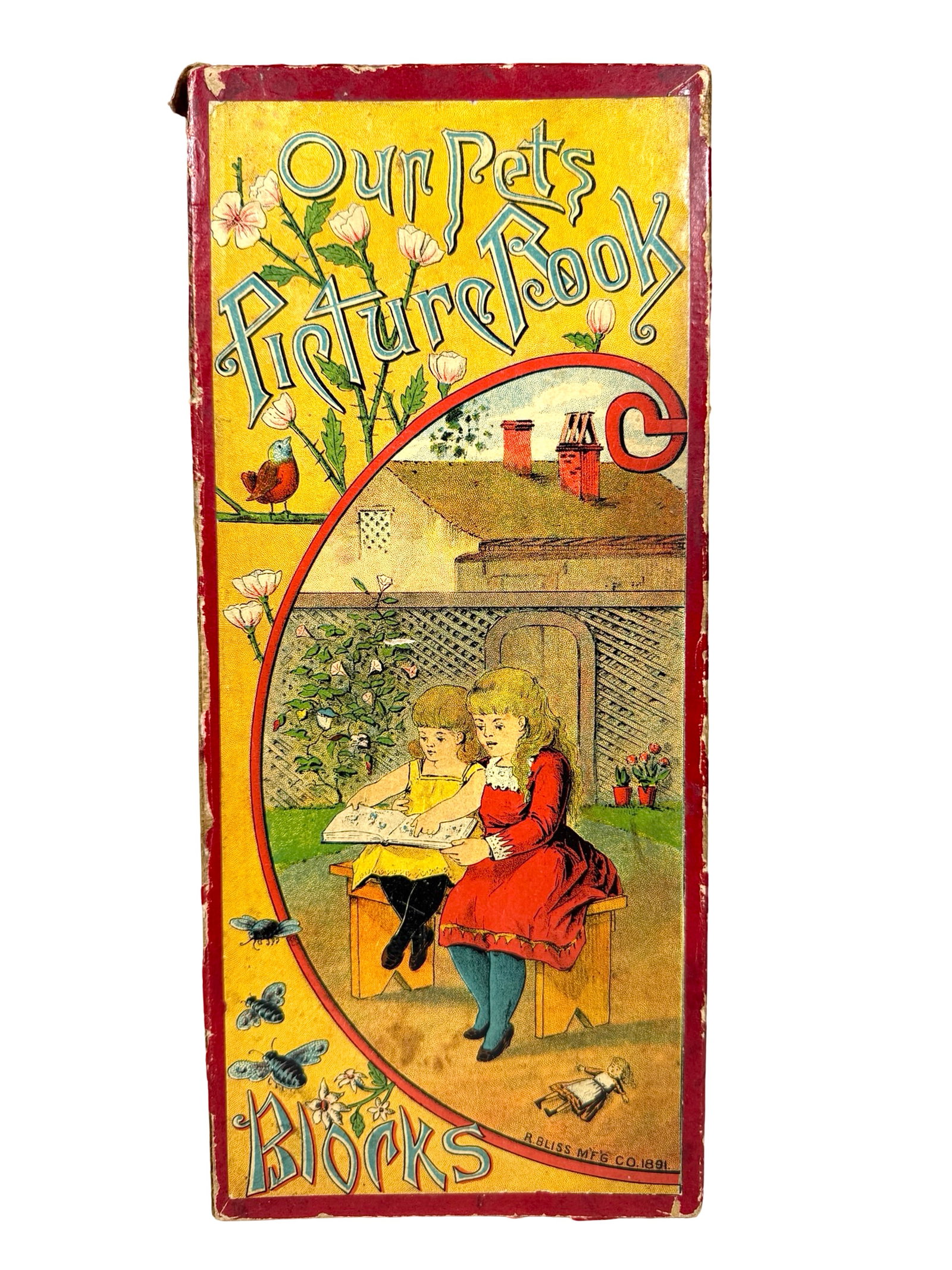 Our Pets Picture Book Blocks: By Bliss Mfg. CompanyPawtucket, RI - 1890. Box Measures 10 1/2" T x 5" W. The Carl and Linda Thomas Collection.