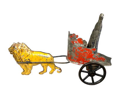 Lion Drawing a Circus Chariot - Important Early Toy with Figure: George Brown or Althof-Bergmann. American - Circa 1880 - 7" Long.