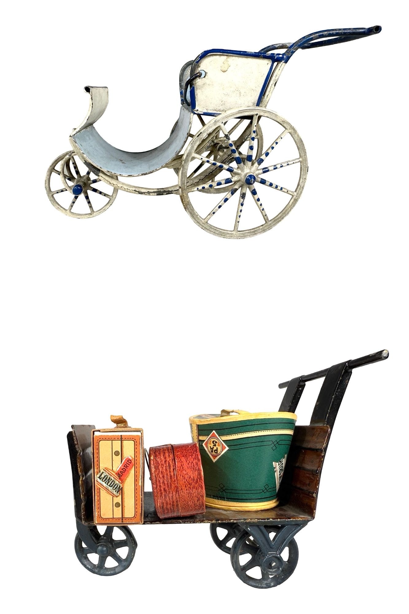 Lot of Two Toys: Marklin Luggage Trolley and a French Three-Wheeled Perambulator (1 of 13)