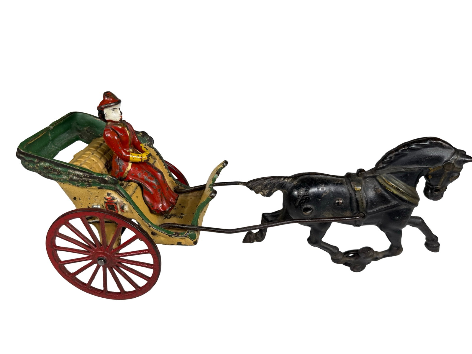 Scarce Stanhope Gig - Cast Iron Toy: By the Hubley Mfg. Company. Lancaster, Pa. - 1900 - 11 1/2" Long. Women learned how to drive smaller carriages such as gigs and buckboards because they were easier to maneuver through the street. This