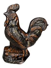 Rooster Bank - Japanned with Copper & Silver Highlights - Extremely Rare