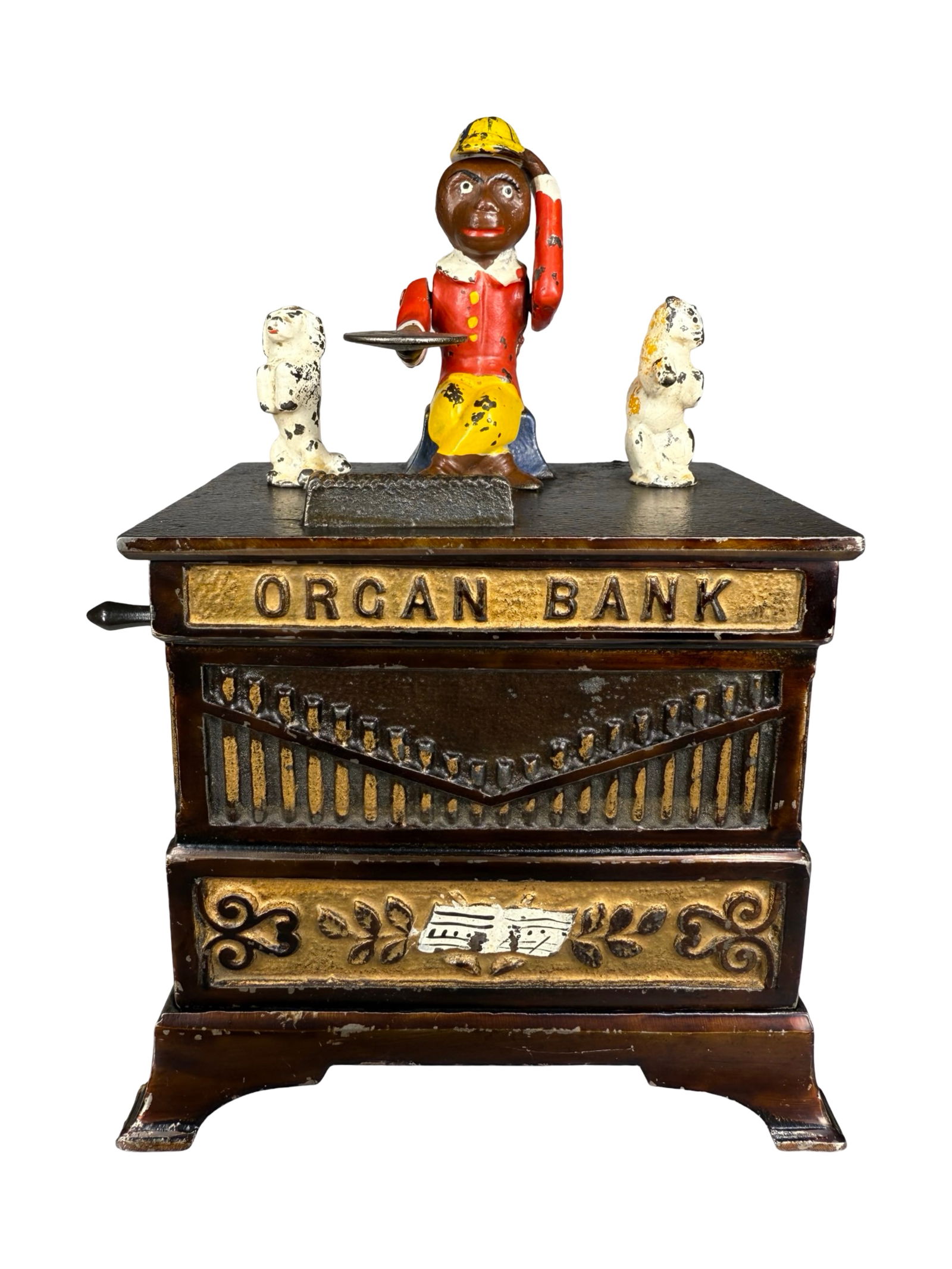 Organ - Cat & Dog - Cast Iron Mechanical Bank: By the Kyser & Rex Company. Frankford, Pa. - Ca. Mid 1880's.