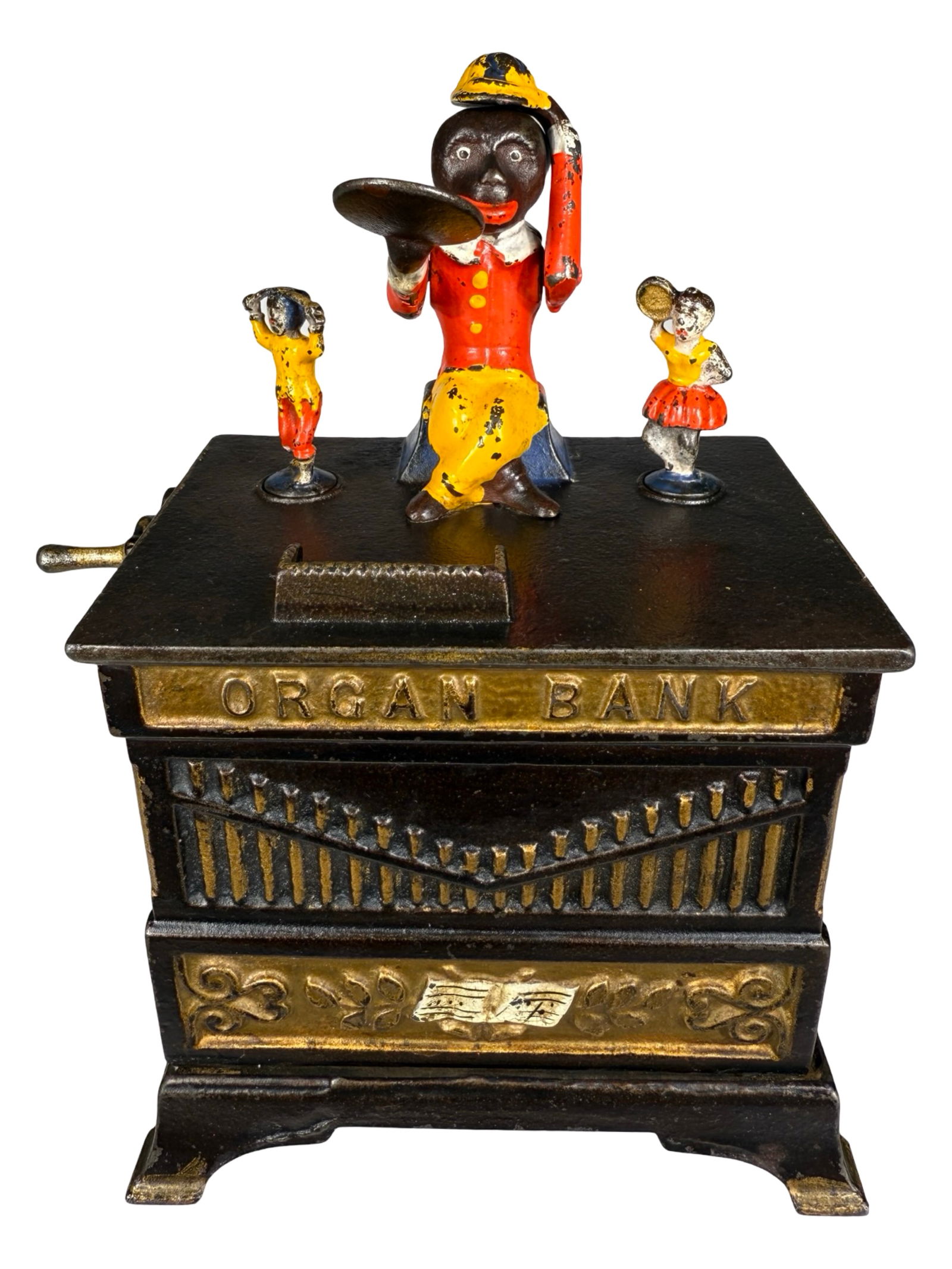 Organ - Boy & Girl - Cast Iron Mechanical Bank: By the Kyser & Rex Company. Frankford, Pa. - Ca. Mid 1880's.