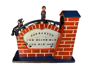 Patronize the Blind Man and His Dog - Cast Iron Mechanical Bank